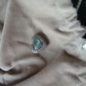 Sterling Marcasite & Abalone Heart Slide Charm